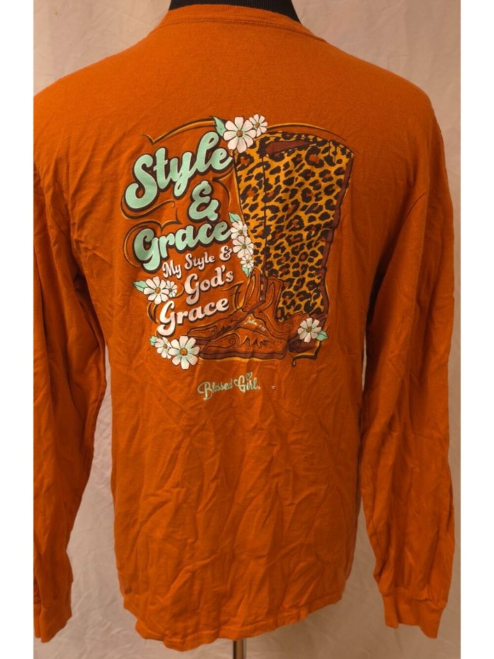 Blessed Girl Womens Large Rust My Style & Gods Grace Boots Long Sleeve T-Shirt